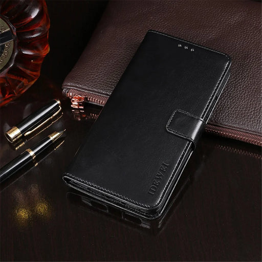IDEWEI Folio Flip Crazy Horse Texture Leather Casing with Wallet Stand for Realme 8 5G/V13 5G/Narzo 30 5G - Black - 2