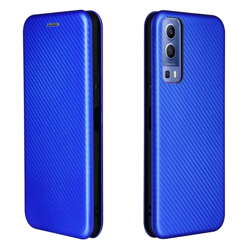 Carbon Fiber Texture Auto-absorbed Leather Mobile Phone Case for vivo Y72 5G/iQOO Z3 5G - Blue - 1