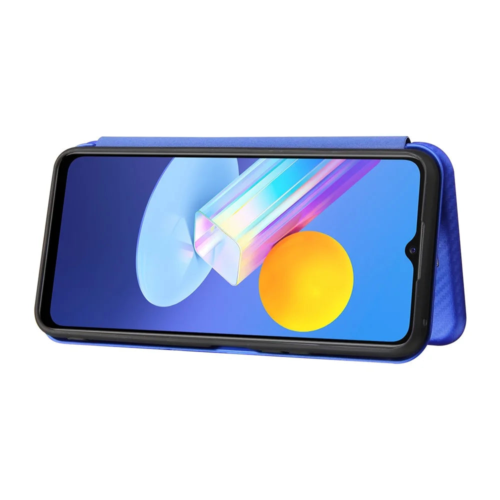 Carbon Fiber Texture Auto-absorbed Leather Mobile Phone Case for vivo Y72 5G/iQOO Z3 5G - Blue - 3