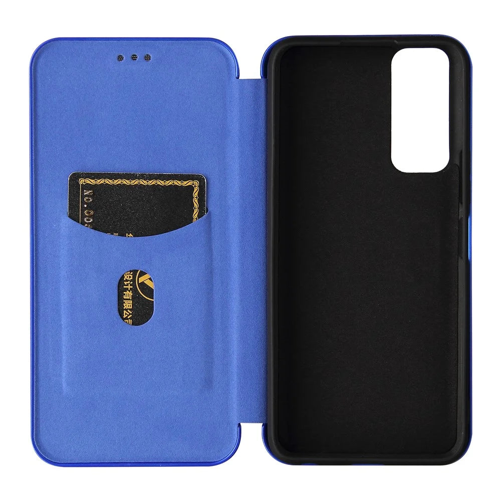Carbon Fiber Texture Auto-absorbed Leather Mobile Phone Case for vivo Y72 5G/iQOO Z3 5G - Blue - 4