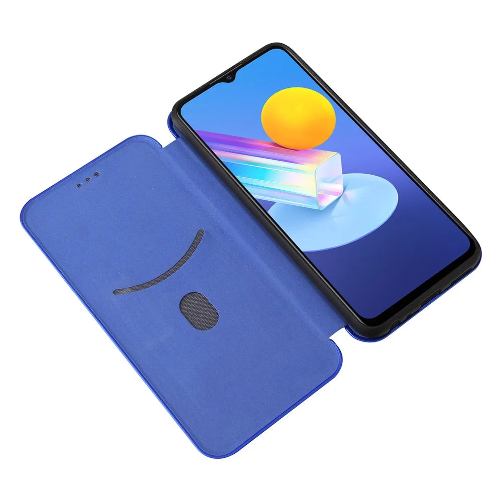 Carbon Fiber Texture Auto-absorbed Leather Mobile Phone Case for vivo Y72 5G/iQOO Z3 5G - Blue - 5