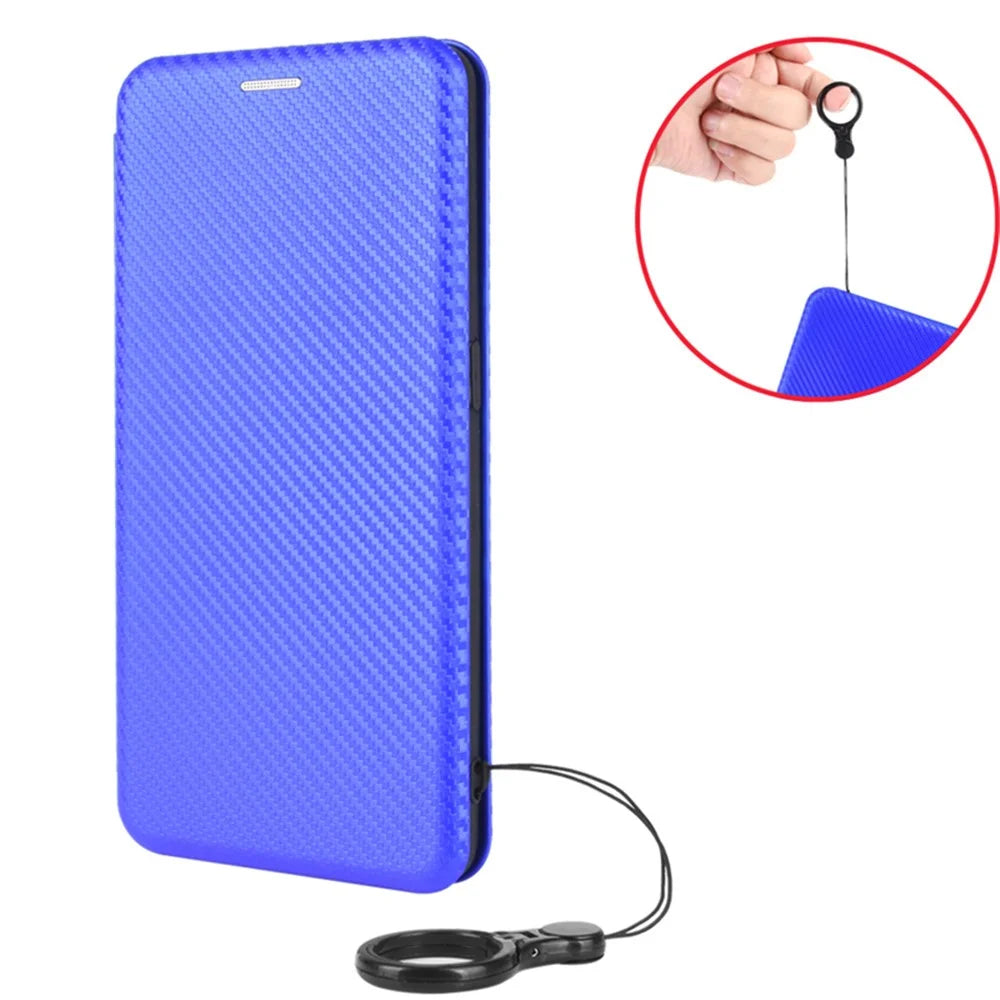 Carbon Fiber Texture Auto-absorbed Leather Mobile Phone Case for vivo Y72 5G/iQOO Z3 5G - Blue - 7