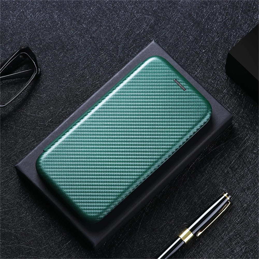 Auto-absorbed Carbon Fiber Leather Card Holder Case for Realme 8 5G/V13 5G/Narzo 30 5G/Q3i 5G/Q3 5G - Green - 2