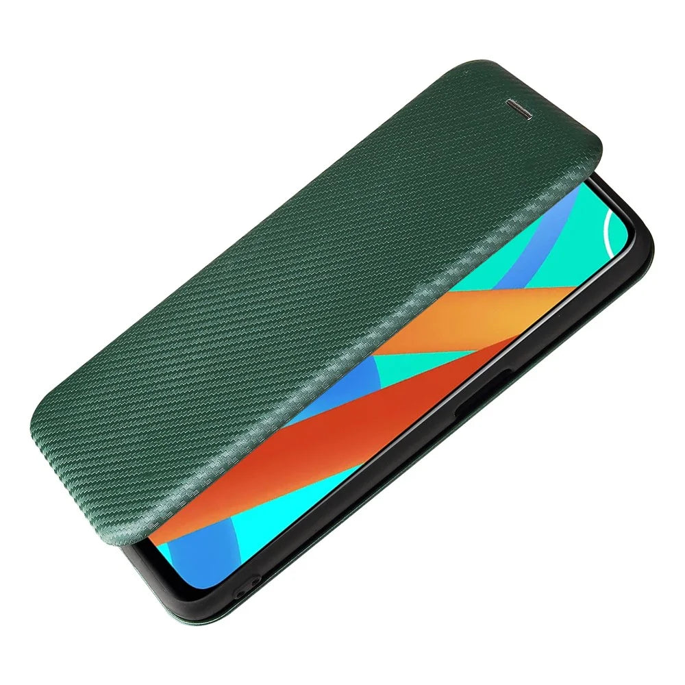 Auto-absorbed Carbon Fiber Leather Card Holder Case for Realme 8 5G/V13 5G/Narzo 30 5G/Q3i 5G/Q3 5G - Green - 6