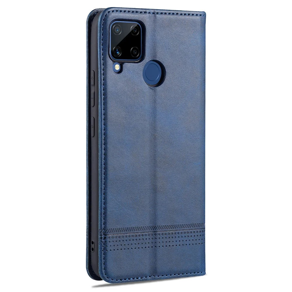 AZNS Stand Wallet Case Auto-absorbed Magnetic Leather Phone Shell for Realme C12/C15/C25/Narzo 30A - Blue - 4
