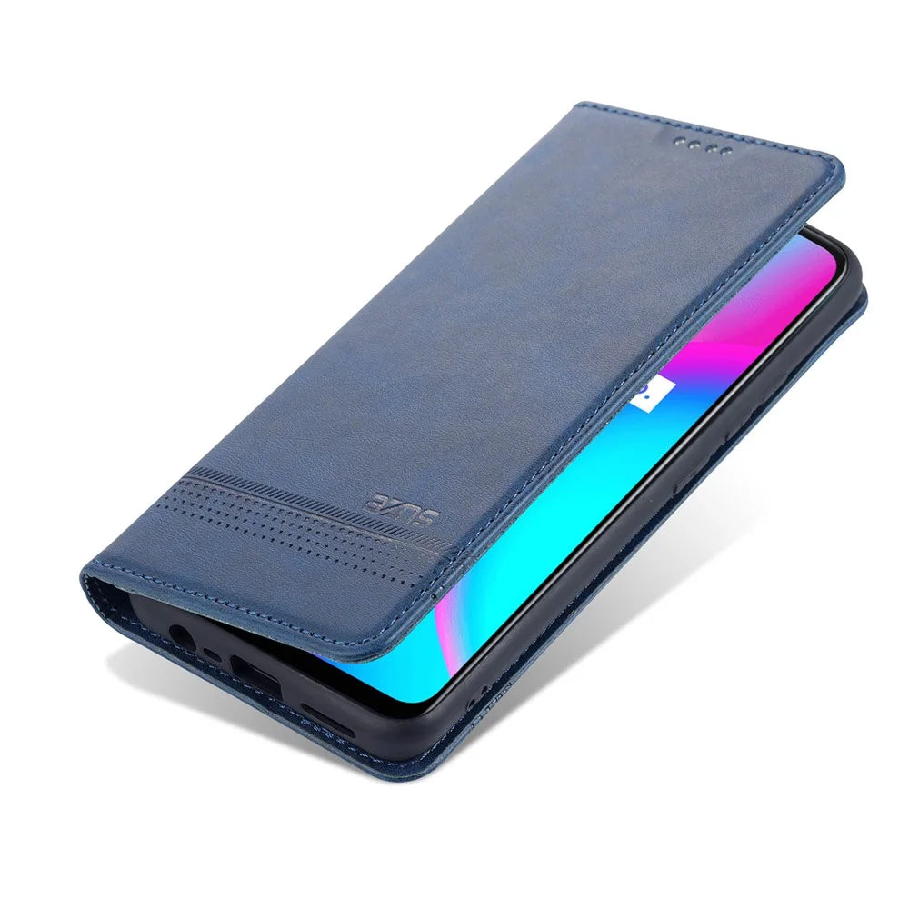 AZNS Stand Wallet Case Auto-absorbed Magnetic Leather Phone Shell for Realme C12/C15/C25/Narzo 30A - Blue - 5