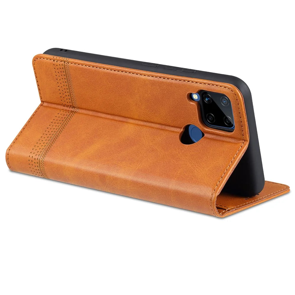 AZNS Stand Wallet Case Auto-absorbed Magnetic Leather Phone Shell for Realme C12/C15/C25/Narzo 30A - Blue - 7