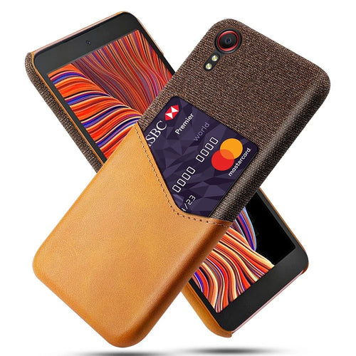 Well-Protected Cloth + Leather + PC Phone Case with Card Slot Design for Samsung Galaxy Xcover 5 - Brown - 1