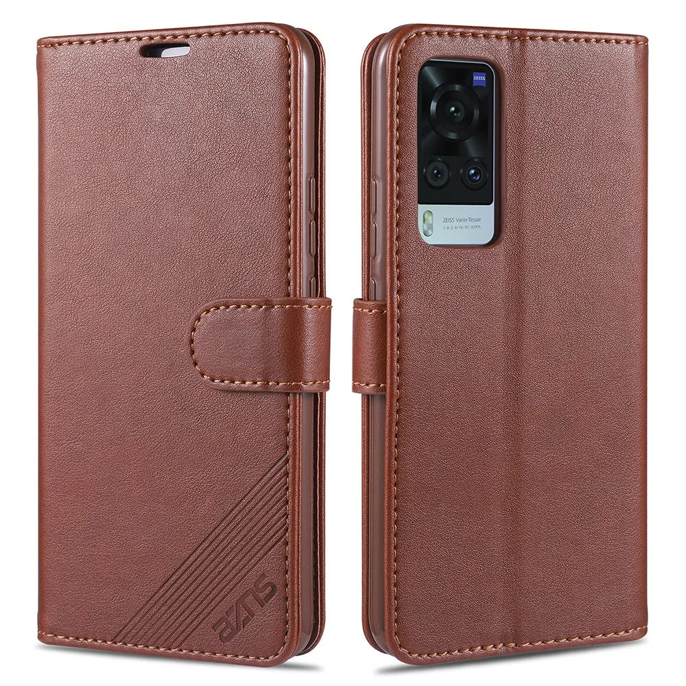 AZNS Full Protection Wallet Design PU Leather Phone Protective Case with Stand for vivo X60 5G/X60 Pro 5G (Global) - Brown - 1