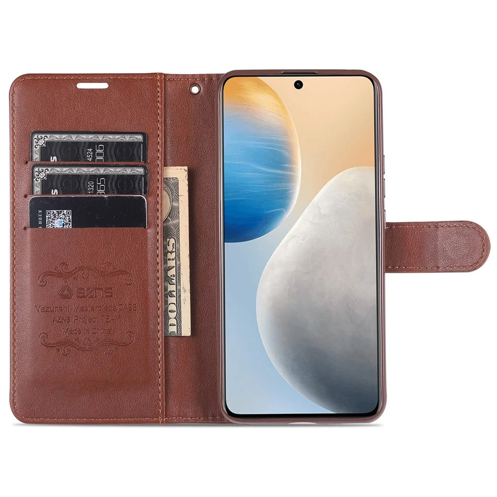 AZNS Full Protection Wallet Design PU Leather Phone Protective Case with Stand for vivo X60 5G/X60 Pro 5G (Global) - Brown - 5
