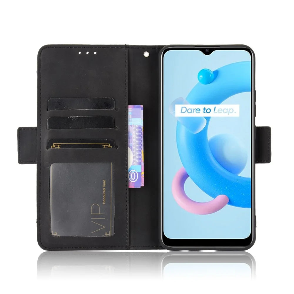 Multiple Card Slots Wallet Leather Stand Cover for Realme C11 2021 / C20 / C20A Phone Case - Black - 4