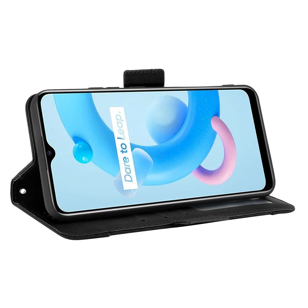 Multiple Card Slots Wallet Leather Stand Cover for Realme C11 2021 / C20 / C20A Phone Case - Black - 5