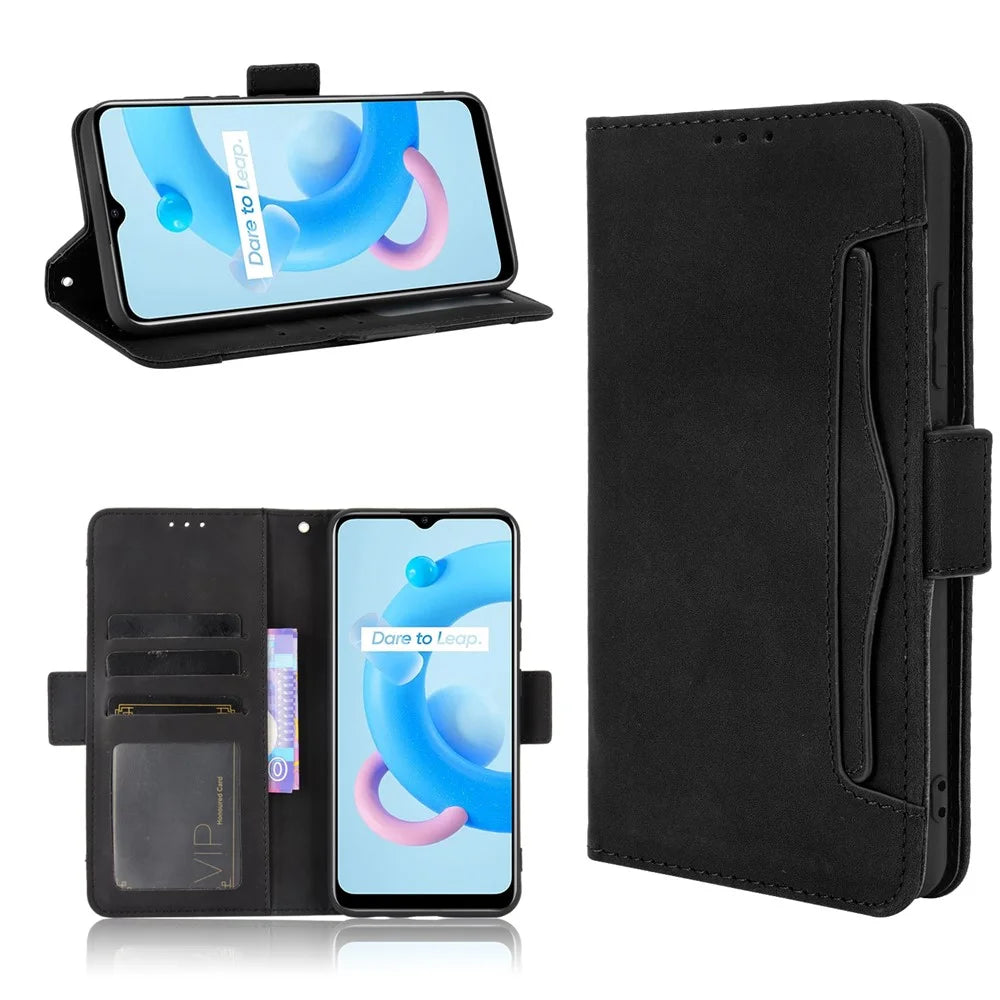 Multiple Card Slots Wallet Leather Stand Cover for Realme C11 2021 / C20 / C20A Phone Case - Black - 7