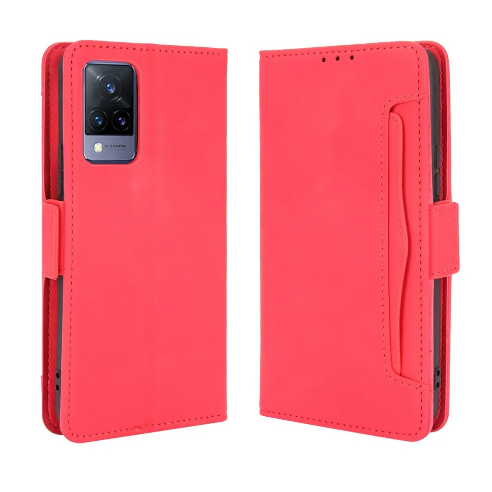 Multiple Card Slots Wallet Mobile Phone Leather Case for vivo V21 5G / 4G Protector Cover - Red - 1