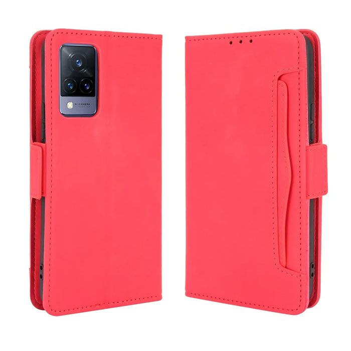 Multiple Card Slots Wallet Mobile Phone Leather Case for vivo V21 5G / 4G Protector Cover - Red - 1