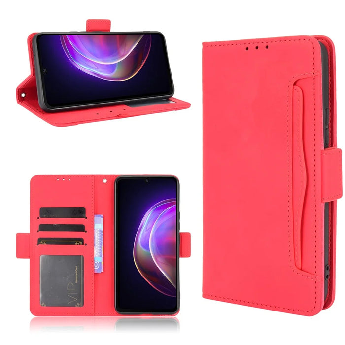 Multiple Card Slots Wallet Mobile Phone Leather Case for vivo V21 5G / 4G Protector Cover - Red - 5
