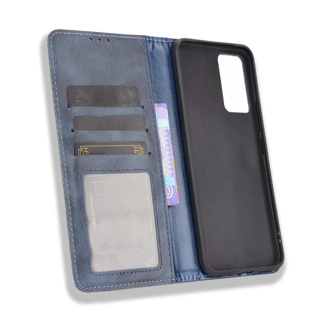 Vintage Style Magnetic Auto-absorbed Full-Protection Wallet Stand Leather Phone Shell Case for vivo V21 4G/5G - Blue - 4