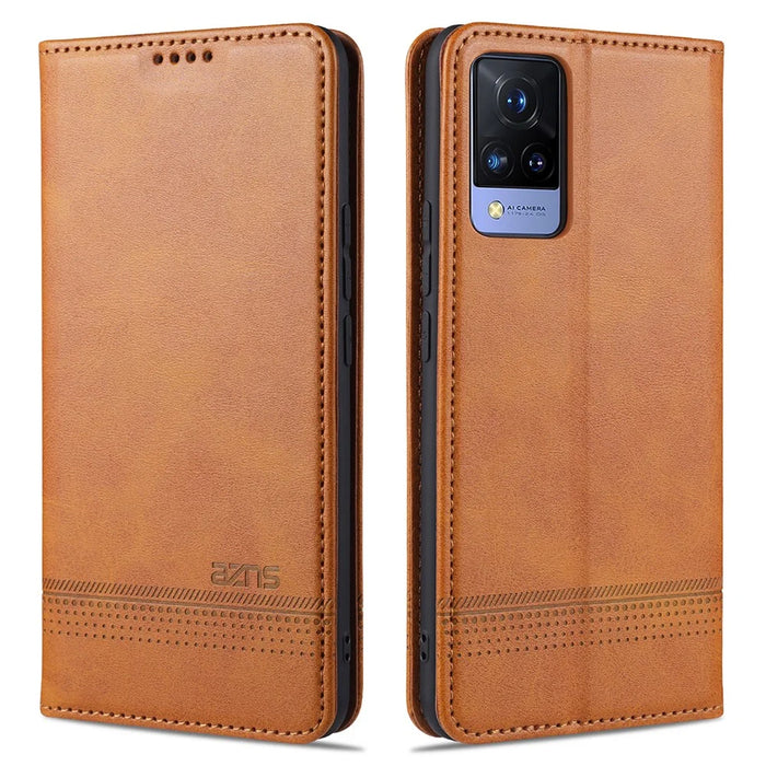 AZNS for vivo V21 4G Stand Wallet Case Auto-absorbed Magnetic Leather Phone Shell - Brown - 1