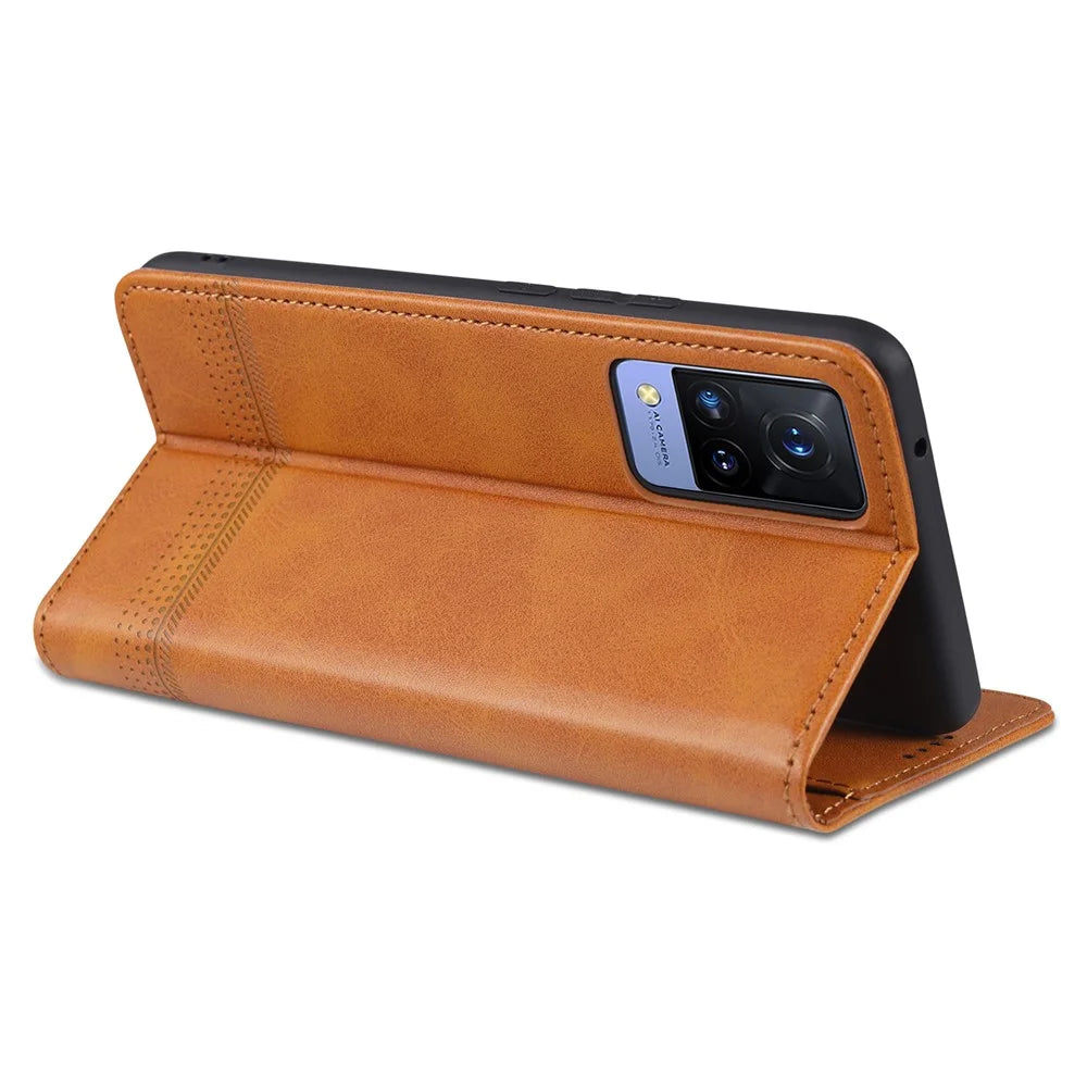AZNS for vivo V21 4G Stand Wallet Case Auto-absorbed Magnetic Leather Phone Shell - Brown - 4