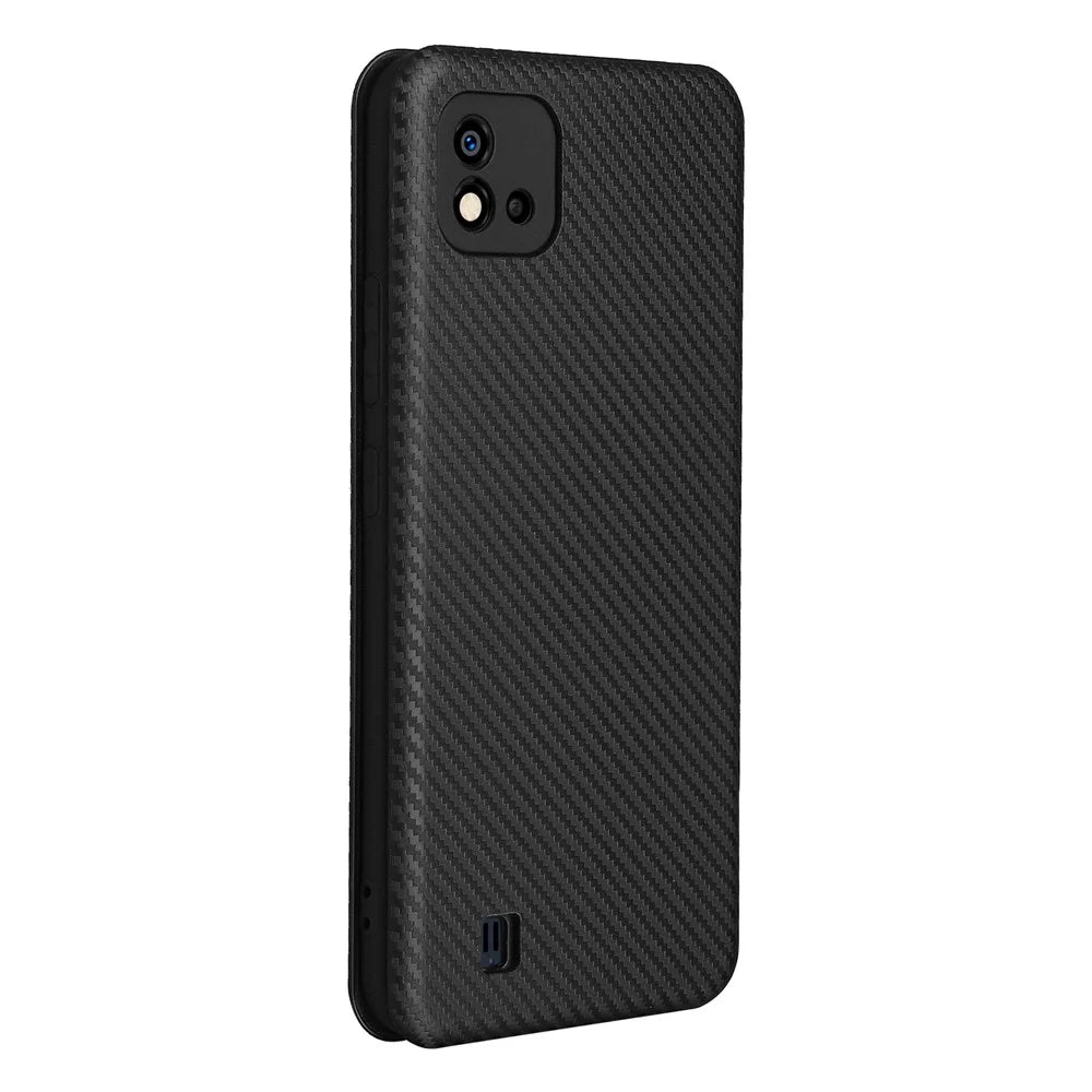 Carbon Fiber Texture Card Slot Auto-absorbed Leather Phone Shell Cover for Realme C11 2021 / C20 - Black - 2