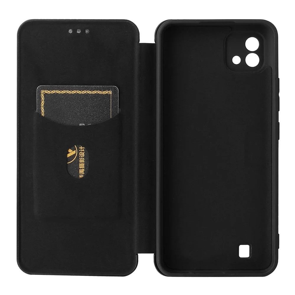 Carbon Fiber Texture Card Slot Auto-absorbed Leather Phone Shell Cover for Realme C11 2021 / C20 - Black - 5