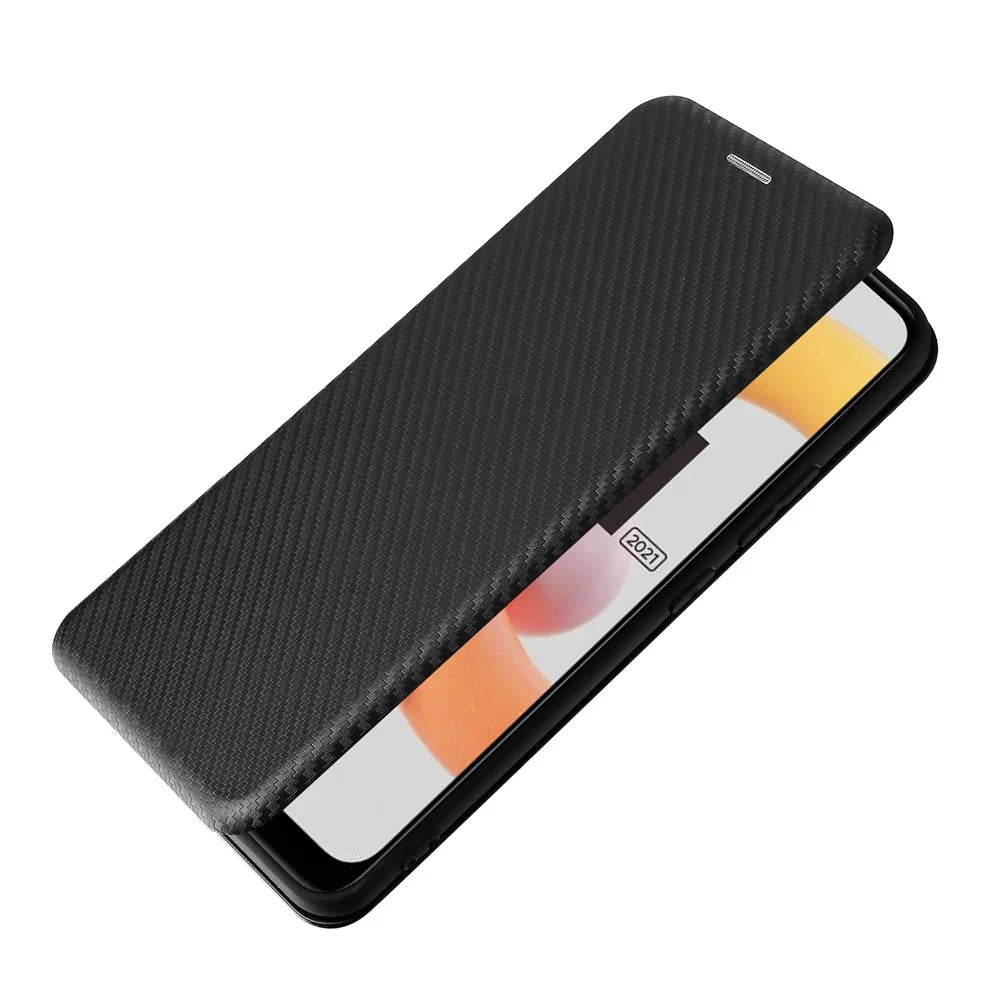 Carbon Fiber Texture Card Slot Auto-absorbed Leather Phone Shell Cover for Realme C11 2021 / C20 - Black - 7