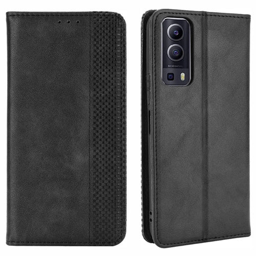 Magnetic Auto-absorbed Vintage Style Phone Wallet Stand Design Leather Case for vivo Y72 5G/iQOO Z3 - Black - 1
