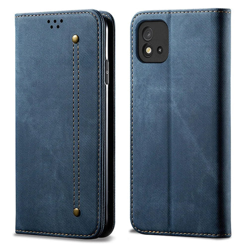 Jeans Cloth Texture Full Protection Leather Wallet Stand Phone Shell Case for Realme C20/C11 (2021) - Blue - 1