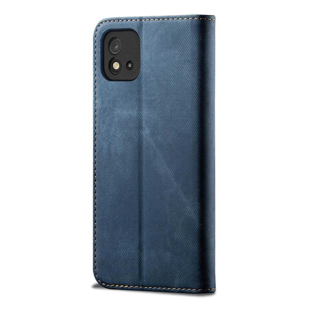 Jeans Cloth Texture Full Protection Leather Wallet Stand Phone Shell Case for Realme C20/C11 (2021) - Blue - 3
