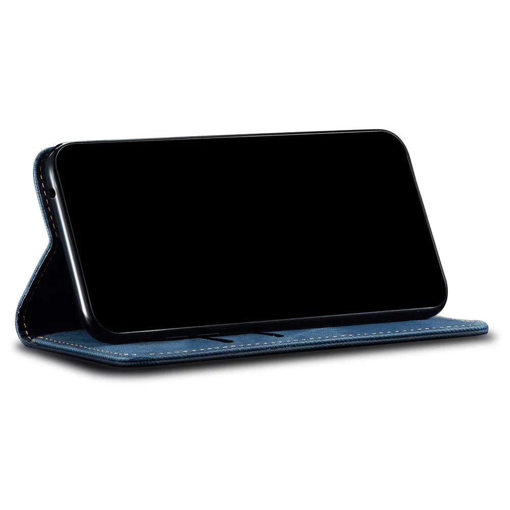Jeans Cloth Texture Full Protection Leather Wallet Stand Phone Shell Case for Realme C20/C11 (2021) - Blue - 4