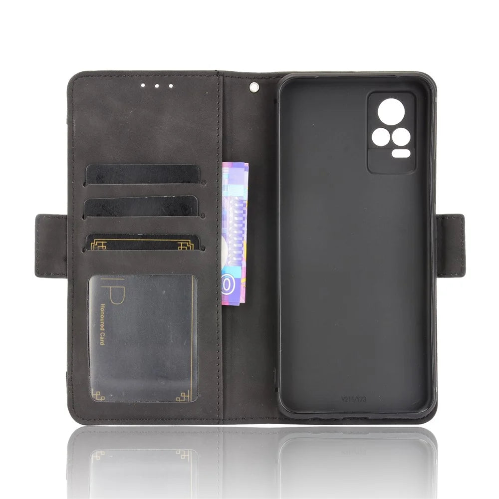Multiple Card Slots Wallet Stand Phone Case Leather Cover Shell for vivo V21e 4G / vivo Y73 2021 - Black - 6