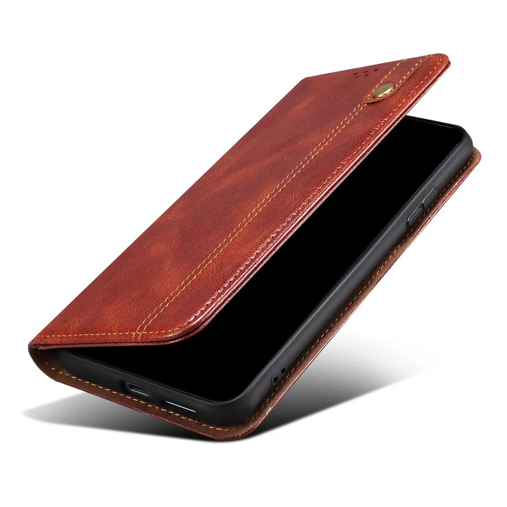 Oil-Waxy Wallet Design Leather Protective Phone Case with Stand for vivo V21e 4G / Y73 2021 - Brown - 7