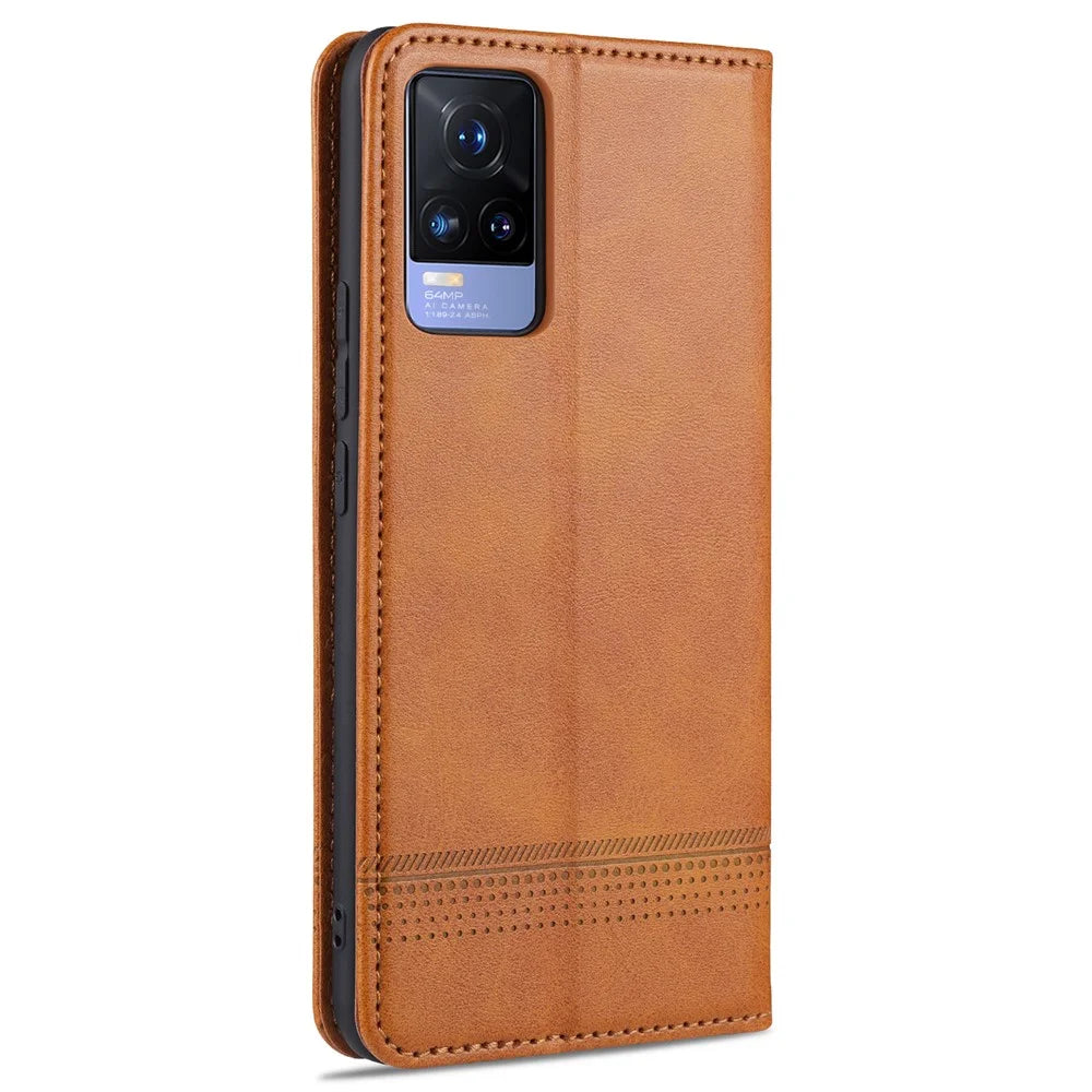 AZNS Auto-absorbed Magnetic Leather Wallet Case Phone Stand Shell for vivo V21e 4G/Y73 (2021) - Brown - 3