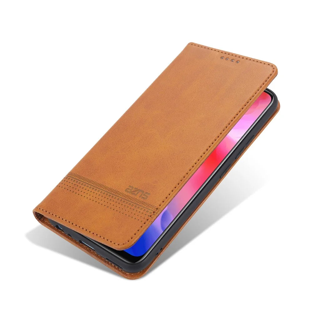 AZNS Auto-absorbed Magnetic Leather Wallet Case Phone Stand Shell for vivo V21e 4G/Y73 (2021) - Brown - 7
