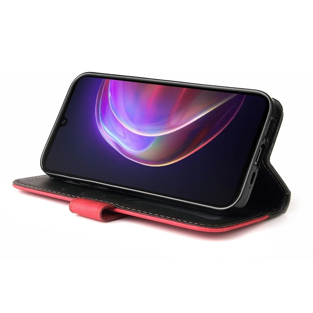 Bi-color Style Soft PU Leather Phone Case Wallet with Strap for vivo V21 4G/5G - Red - 4