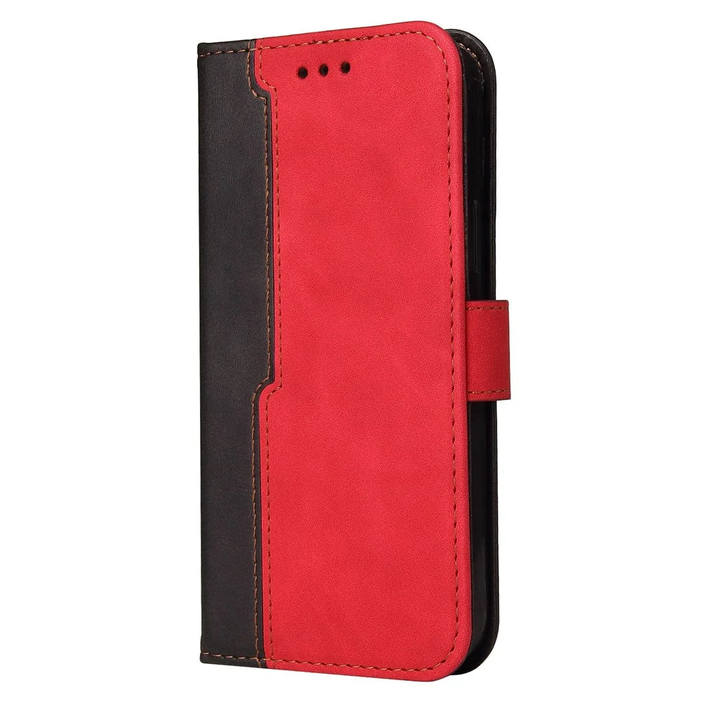 Bi-color Style Soft PU Leather Phone Case Wallet with Strap for vivo V21 4G/5G - Red - 7