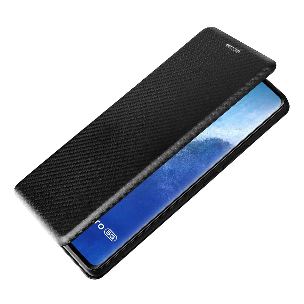 Carbon Fiber Design Durable Shock Absorption Magnetic Leather Case with Card Slot and Ring Strap for vivo X60 Pro 5G (Global) / X60 5G (Curved Screen Version) - Black - 7