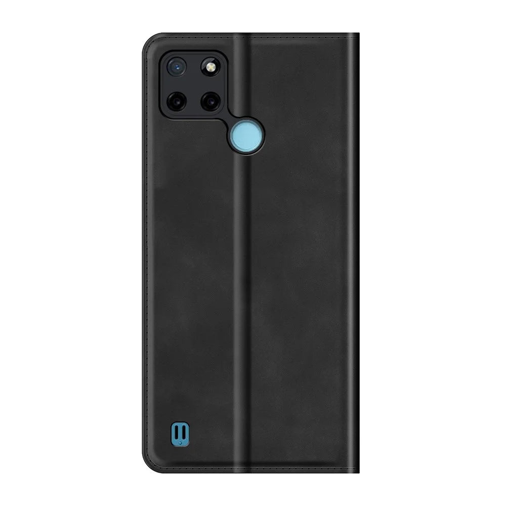 Auto-absorbed Skin-touch Feel Wallet Design Leather Cover Stand Case for Realme C21Y - Black - 3