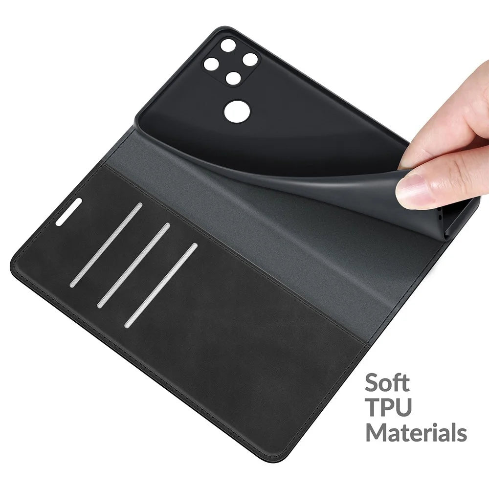 Auto-absorbed Skin-touch Feel Wallet Design Leather Cover Stand Case for Realme C21Y - Black - 7
