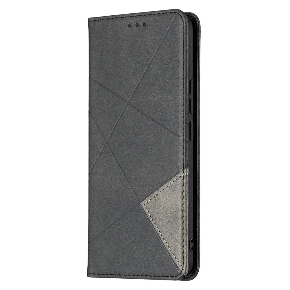 For Realme 8 / 8 Pro Rhombus-Like Imprinting Drop-Proof Leather Stand Case Card Holder Shell - Black - 2