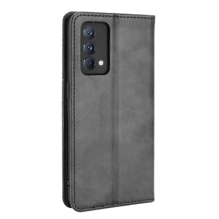 Vintage Style Auto-absorbed Folio Flip Leather Phone Case Shell with Wallet Stand for Realme GT Master - Black - 3