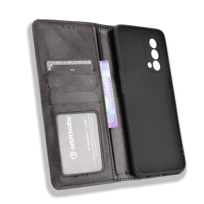 Vintage Style Auto-absorbed Folio Flip Leather Phone Case Shell with Wallet Stand for Realme GT Master - Black - 4