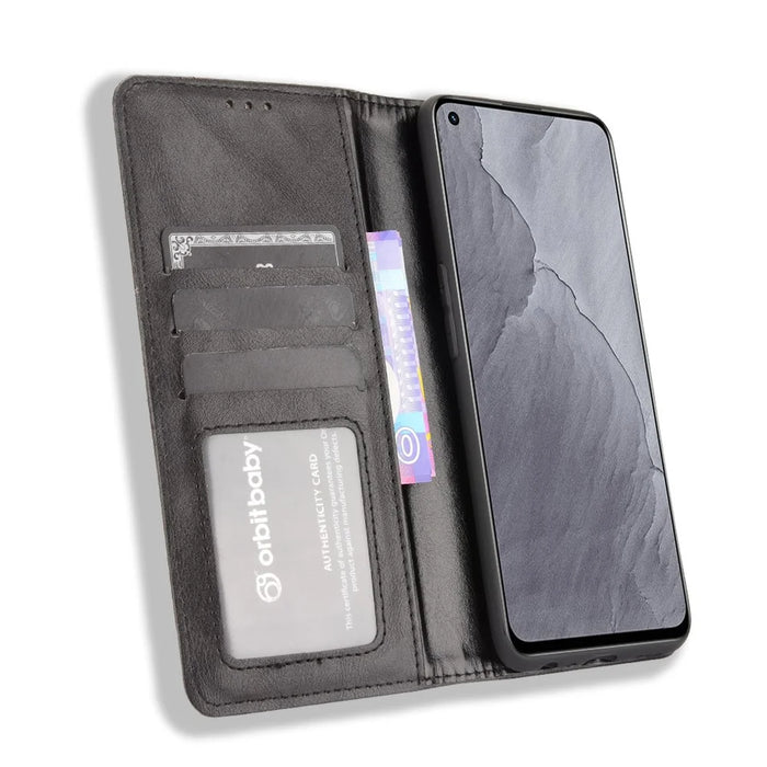 Vintage Style Auto-absorbed Folio Flip Leather Phone Case Shell with Wallet Stand for Realme GT Master - Black - 5