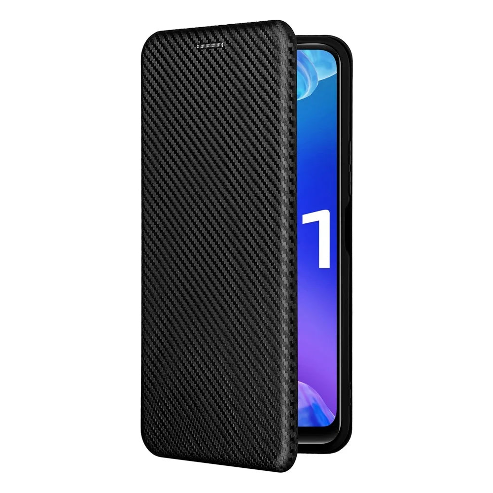 Carbon Fiber Texture Well-Protected Stylish Precise Cutout Auto-absorbed Leather Phone Case with Card Slot for vivo Y21/Y33s - Black - 2