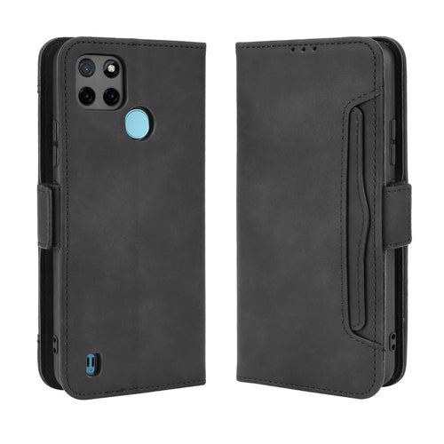 Anti-Fall Shockproof Vintage Multiple Card Slots PU Leather Phone Case Wallet Cover with Stand for Realme C21Y - Black - 1