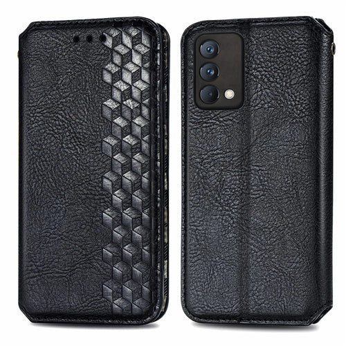For Realme GT Master PU Leather Case Rhombus Imprint Wallet Stand Phone Cover - Black - 1