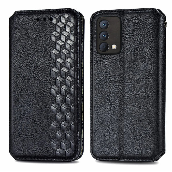 For Realme GT Master PU Leather Case Rhombus Imprint Wallet Stand Phone Cover - Black - 1