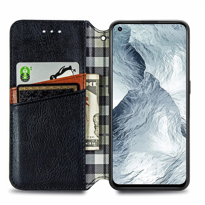 For Realme GT Master PU Leather Case Rhombus Imprint Wallet Stand Phone Cover - Black - 4