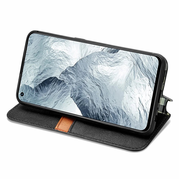 For Realme GT Master PU Leather Case Rhombus Imprint Wallet Stand Phone Cover - Black - 5