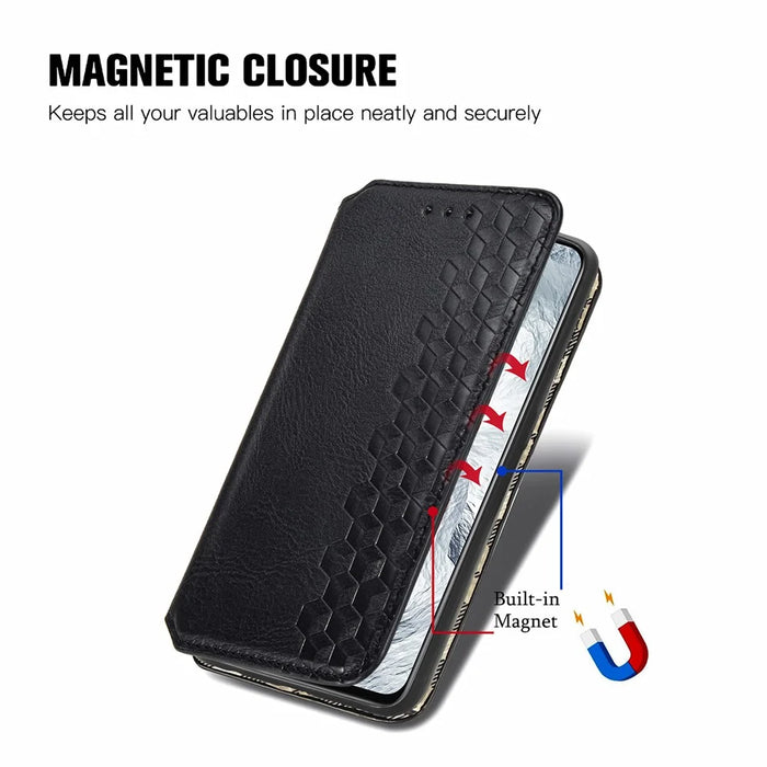 For Realme GT Master PU Leather Case Rhombus Imprint Wallet Stand Phone Cover - Black - 7